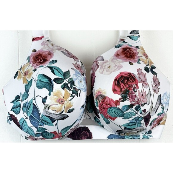 Cacique Full Coverage Underwire White Floral Flower Bra Adjustable, Plus 42DD - Picture 3 of 12